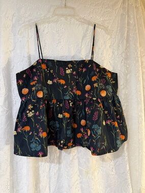 a new day Black Floral Spaghetti Strap Peplum Camisole